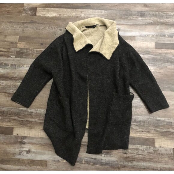 Zara The Knitwear Collection Cardigan Sweater Medium Black & Beige - Picture 1 of 5
